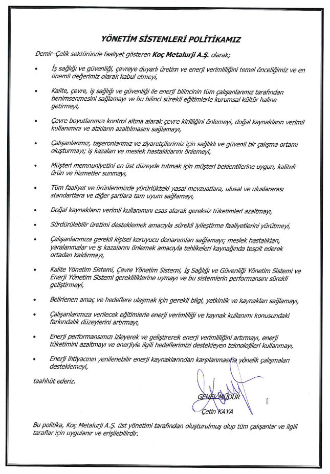 Yönetim Sistemi Politikamız